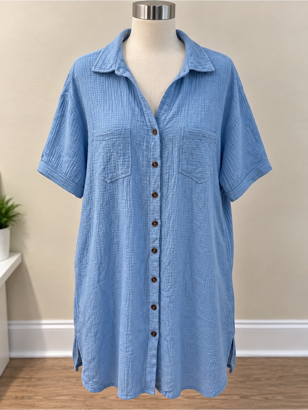 SHEIN Curve Blue Crinkle Dress With Pockets size 2XL